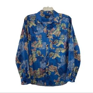 Houston White Blue Paisley Button Front Dress Shirt Mens Large